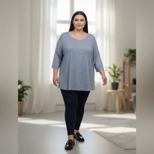 In Every Story by Penningtons, Girlfriend Blue Dotted 3/4 Sleeve Tunic, 4X